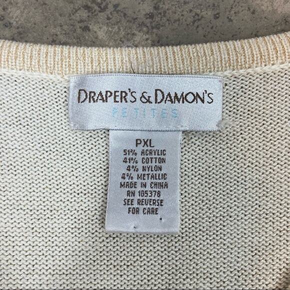 Vintage 80s Drapers & Damon’s XL Neutral Tan Sweater Tee Shirt w/ Pearl Accents - Picture 9 of 13